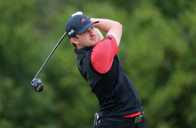 Connor Syme of Scotland tees off on the sixth hole during day one of the Wales Open at the Celtic Manor Resort. Picture: Warren Little/Getty Images
