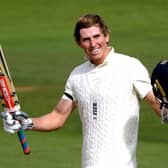 England batsman Zak Crawley raises his bat after passing three figures on his way to a score of 171 not out at stumps at the Ageas Bowl. Picture: Mike Hewitt/NMC Pool/PA Wire