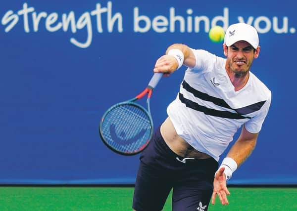 Andy Murray serves to Frances Tiafoe. Picture: Frank Franklin II/AP