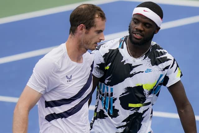 Andy Murray chats to Frances Tiafoe at the net after the Scot defeated the American at the Western & Southern Open. Picture: Frank Franklin II