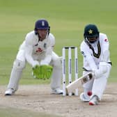 Pakistan’s Azhar Ali plays the ball to leg during his impressive century on day three. Picture: Alastair Grant/PA Wire