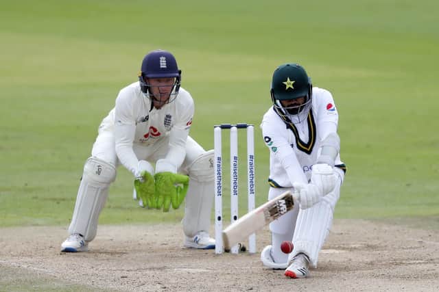 Pakistan’s Azhar Ali plays the ball to leg during his impressive century on day three. Picture: Alastair Grant/PA Wire