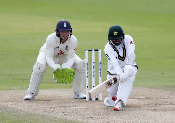 Pakistan’s Azhar Ali plays the ball to leg during his impressive century on day three. Picture: Alastair Grant/PA Wire
