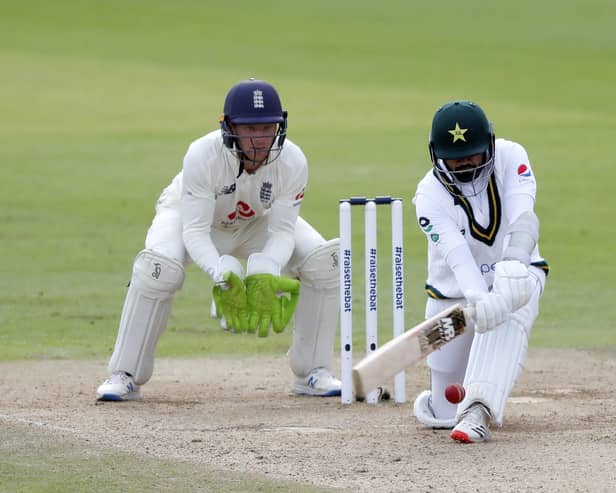 Pakistan’s Azhar Ali plays the ball to leg during his impressive century on day three. Picture: Alastair Grant/PA Wire