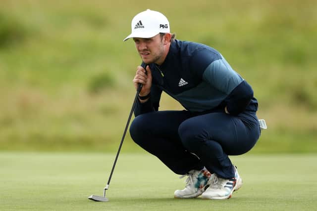 Connor Syme lines up a putt on the tenth on the final day of the Wales Open. Picture: Tim Goode/PA Wire
