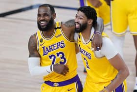 No 23 Lebron James and No 3 Anthony Davis have moved LA Lakers into a good position against Portland. Picture: Ashley Landis-Pool/Getty Images