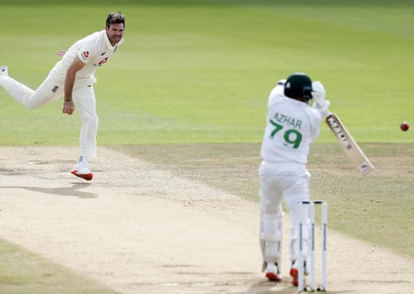 Azhar Ali of Pakistan edges behind giving James Anderson his 600th Test wicket during day five of the third Test at the Ageas Bowl. Picture: Alastair Grant/Pool via Getty Images