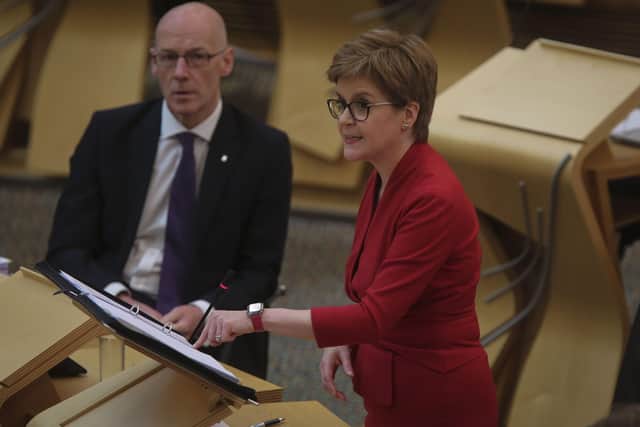 Nicola Sturgeon MSP speaks during First Minister's Questions at the Scottish Parliament. Picture: 
Pool photo/Fraser Bremner/Scottish Daily Mail