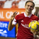 Aberdeen's Ryan Hedges celebrates his hat-trick. Picture: SNS