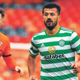 DUNDEE, SCOTLAND - AUGUST 22: Celtic's Albian Ajeti  in action during  the Scottish Premiership match between Dundee Utd  and Celtic at Tannadice,  on August 22, 2020, in Dundee, Scotland. (Photo by Alan Harvey / SNS Group)