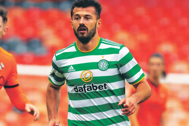 DUNDEE, SCOTLAND - AUGUST 22: Celtic's Albian Ajeti in action during the Scottish Premiership match between Dundee Utd and Celtic at Tannadice, on August 22, 2020, in Dundee, Scotland. (Photo by Alan Harvey / SNS Group)