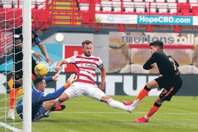 Ianis Hagi turns home the opener to set Rangers on their way to victory at Hamilton. Photograph: Jane Barlow/PA