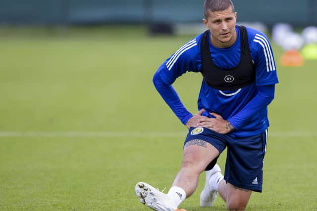 Lyndon Dykes during a Scotland training session at the Oriam, Edinburgh.