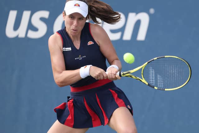 Johanna Konta returns the ball to compatriot Heather Watson. Picture: Al Bello/Getty