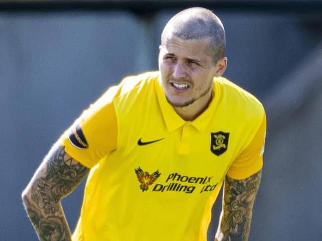 Livingston striker Lyndon Dykes in action against Hibernian in August