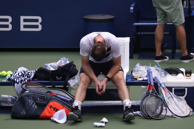 Andy Murray was exhausted after his five-set win over Yoshihito Nishioka of Japan. Picture: Al Bello/Getty Images