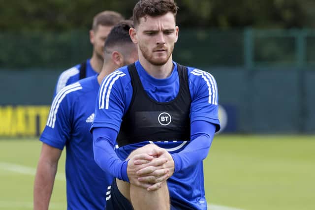 Scotland captain Andy Robertson during a training session at Oriam. Picture: Craig Williamson/SNS