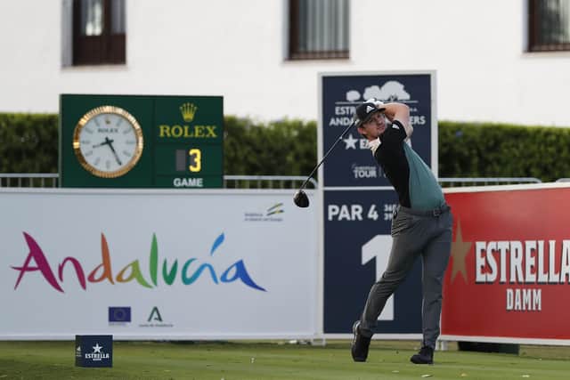 Connor Syme of Scotland tees off on the first hole during the first round of the Andalucia Masters at Real Club Valderrama. Picture: Luke Walker/Getty