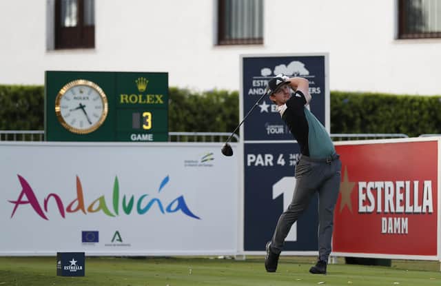 Connor Syme of Scotland tees off on the first hole during the first round of the Andalucia Masters at Real Club Valderrama. Picture: Luke Walker/Getty