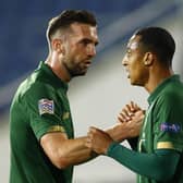 Ireland goal hero Shane Duffy, left, and debutant Adam Idah. Picture: Anton Uzunov/AP