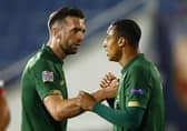 Ireland goal hero Shane Duffy, left, and debutant Adam Idah. Picture: Anton Uzunov/AP