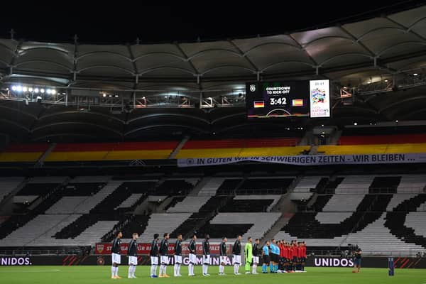 Two of the world’s top sides, Germany and Spain, drew 1-1 in an empty Merecdes Benz Arena in Stuttgart. Picture: Matthias Hangst/Getty
