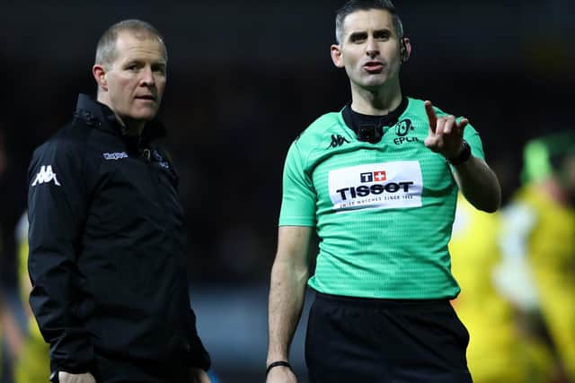 Referee Frank Murphy, right, will take charge of Edinburgh's Pro14 semi-final against Ulster. Picture: Michael Steele/Getty Images