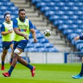Bill Mata passes to Hamish Watson during an Edinburgh training session ahead of the Pro14 semi-final. Picture: Mark Scates/SNS