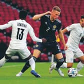 Scott McTominay was on the right side of a three-man defence in the 1-1 draw with Israel at Hampden on Friday night. Photograph: Andrew Milligan/PA