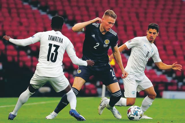 Scott McTominay was on the right side of a three-man defence in the 1-1 draw with Israel at Hampden on Friday night. Photograph: Andrew Milligan/PA