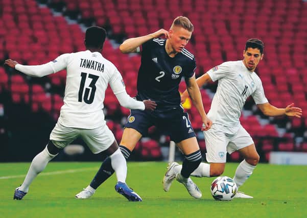Scott McTominay was on the right side of a three-man defence in the 1-1 draw with Israel at Hampden on Friday night. Photograph: Andrew Milligan/PA