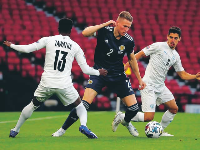 Scott McTominay was on the right side of a three-man defence in the 1-1 draw with Israel at Hampden on Friday night. Photograph: Andrew Milligan/PA