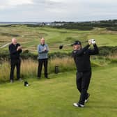 Paul Lawrie tees off at the new 7th hole at Royal Dornoch. Picture: John Paul Photography