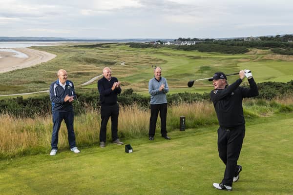 Paul Lawrie tees off at the new 7th hole at Royal Dornoch. Picture: John Paul Photography
