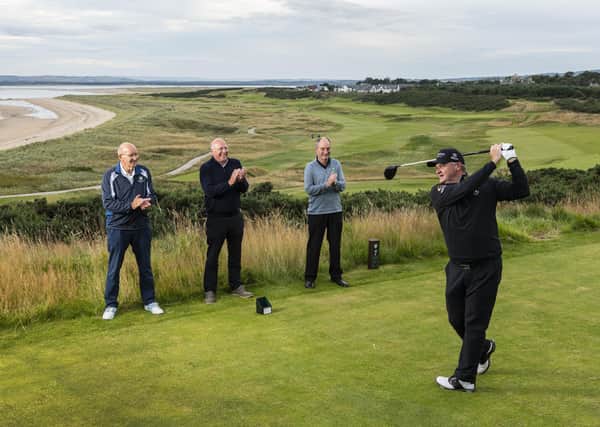 Paul Lawrie tees off at the new 7th hole at Royal Dornoch. Picture: John Paul Photography