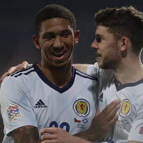 Ryan Christie, right, celebrates with Liam Palmer, left, after Scotland's 2-1 win over Czech Republic