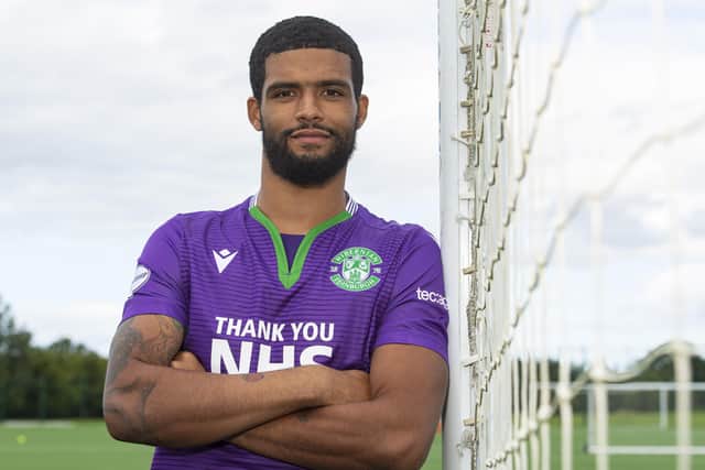 New signing Dillon Barnes is unveiled at the Hibernian Training Centre. Picture: SNS