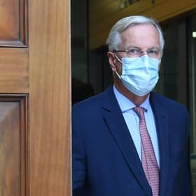 The European Commission's Head of Task Force for Relations with the United Kingdom, Michel Barnier, leaves EU House, London, after trade talks deal between the EU and the UK. PA Photo.
