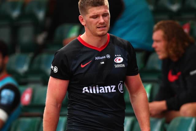 Owen Farrell of Saracens leaves the field after being sent off against Wasps. Picture: Clive Rose/Getty Images