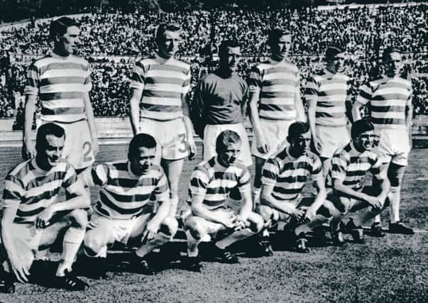 The Celtic team line up before defeating Inter Milan to win the European Cup: (back row, l-r) Jim Craig, Tommy Gemmell, Ronnie Simpson, Billy McNeill, Bobby Murdoch, John Clark  (front row, l-r) Steve Chalmers, Willie Wallace, Jimmy Johnstone, Bobby Lennox, Bertie Auld