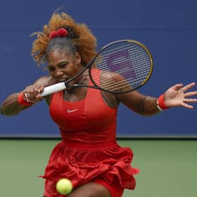 Serena Williams returns a shot during her comeback win over Tsvetana Pironkova of Bulgaria in the US Open quarter-finals. Picture: Seth Wenig/AP