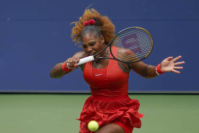 Serena Williams returns a shot during her comeback win over Tsvetana Pironkova of Bulgaria in the US Open quarter-finals. Picture: Seth Wenig/AP