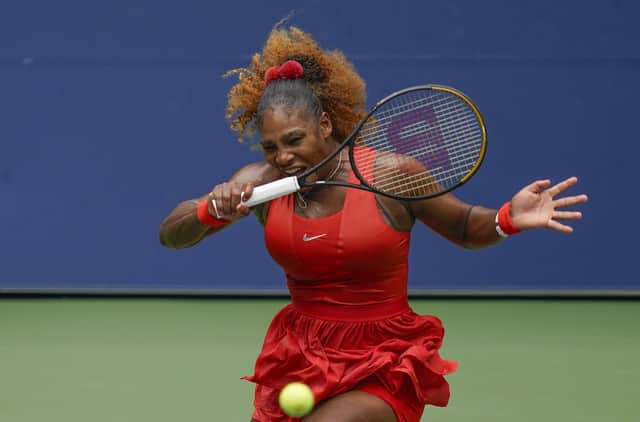 Serena Williams returns a shot during her comeback win over Tsvetana Pironkova of Bulgaria in the US Open quarter-finals. Picture: Seth Wenig/AP