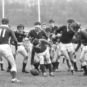 A clash between rivals Hawick and Gala in the Border League in April 1973, the year that the national league came in. Picture: Ian Brand