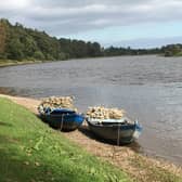 Fishing cobles near the Border on the meandering River Tweed. There's definitely a Border but a river runs through it.
