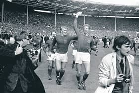 England defender Jack Charlton holds aloft the World Cup trophy at Wembley in 1966. Picture: PA Wire.