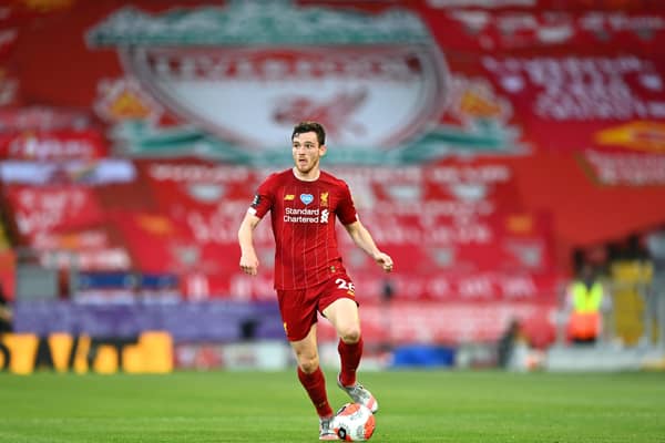 Full-back Andrew Robertson  in action against Crystal Palace at Anfield.