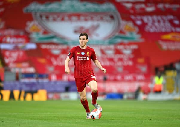 Full-back Andrew Robertson  in action against Crystal Palace at Anfield.