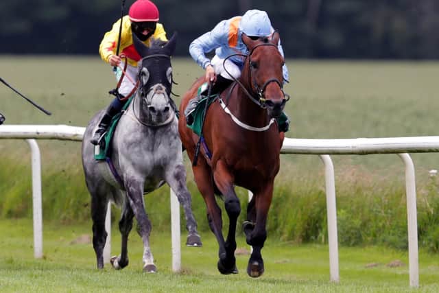 Richard Fahey's Right Action, right on the way to victory at Thirsk. Picture: David Davies/Pool via Getty