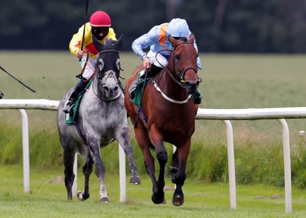 Richard Fahey's Right Action, right  on the way to victory at Thirsk. Picture: David Davies/Pool via Getty